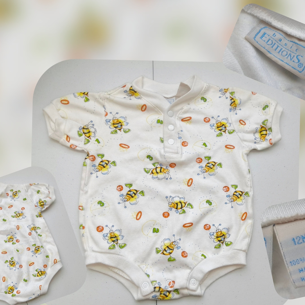 Basic Editions White Baby Onesie With Basketball Bee Size 12mon